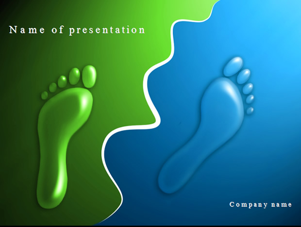 蓝绿创意立体脚印PPT模板